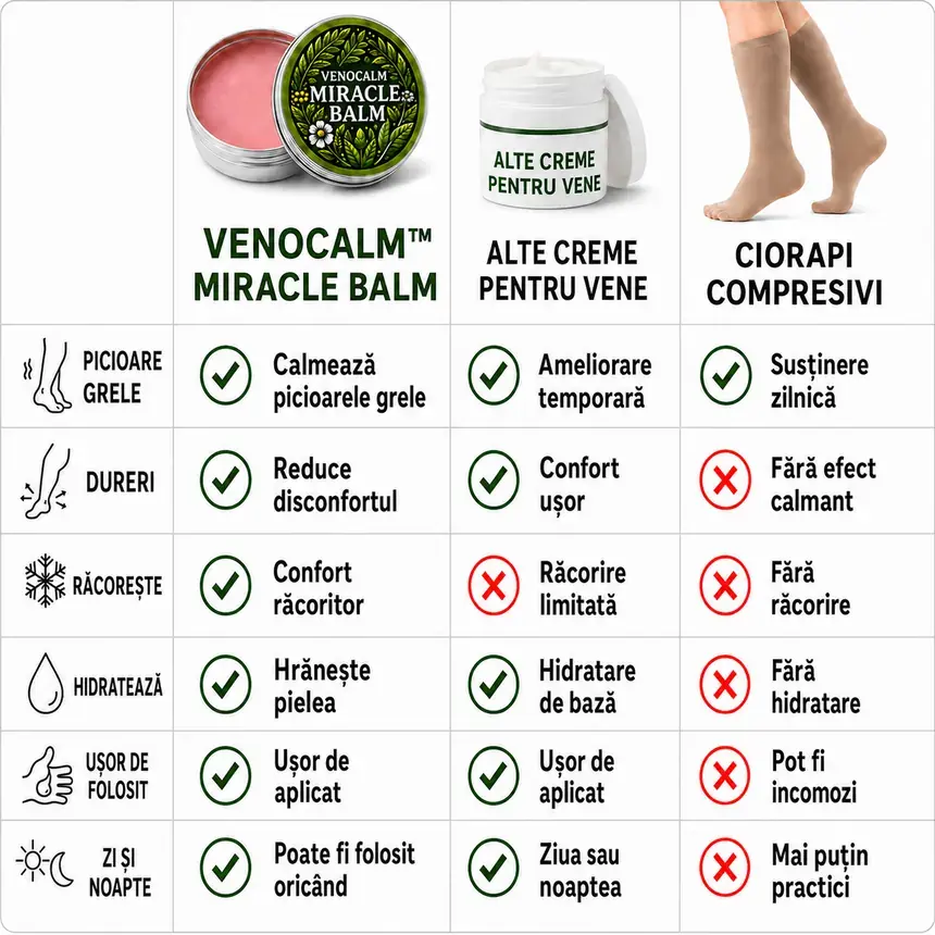 Comparație VenoCalm, alte creme pentru vene și ciorapi compresivi